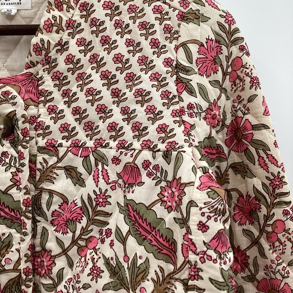 Anthropologie dRA Floral quilted Pink and Cream Women's Jacket - Picture 7 of 15